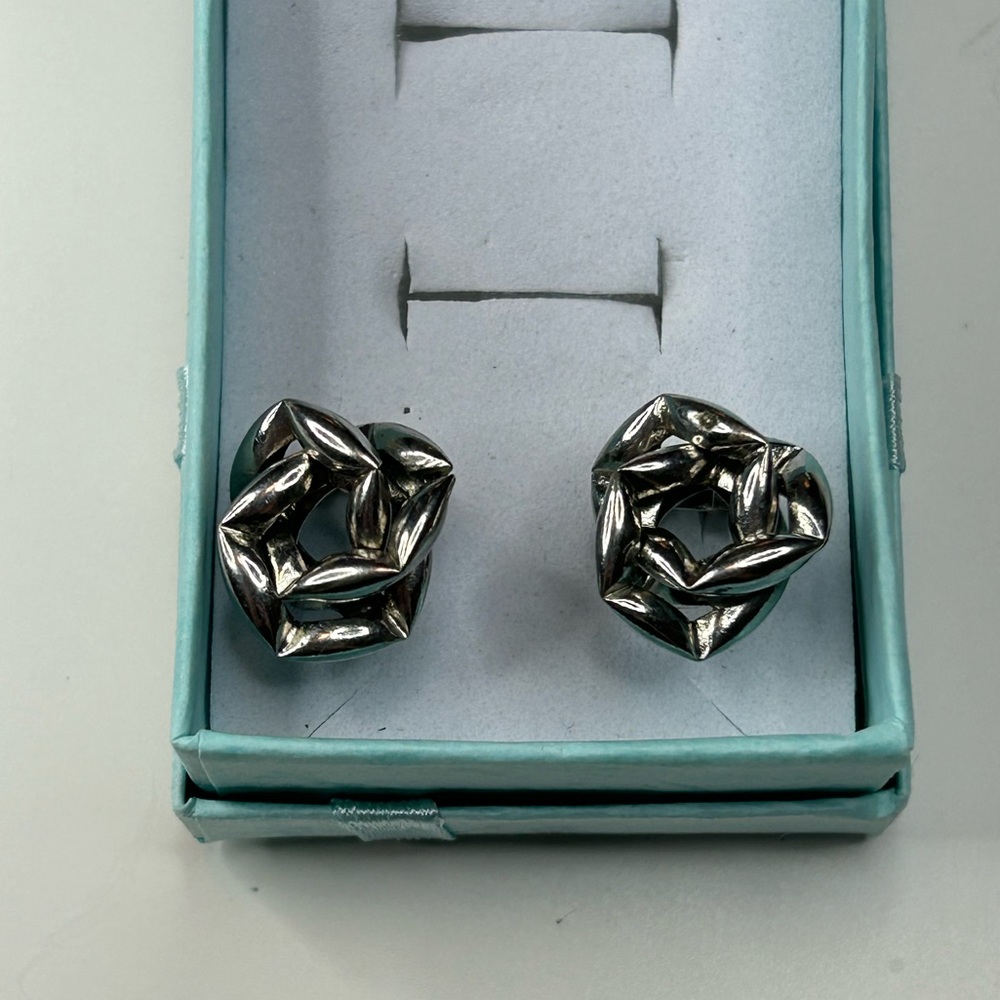 Vintage Brookcraft Knot Earrings Silver Tone Clip on